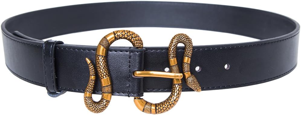 OhYak Mens Big Snake Buckle Design 38-mm Italian Leather Belt (105cm/41.3inch (34-36), Black)