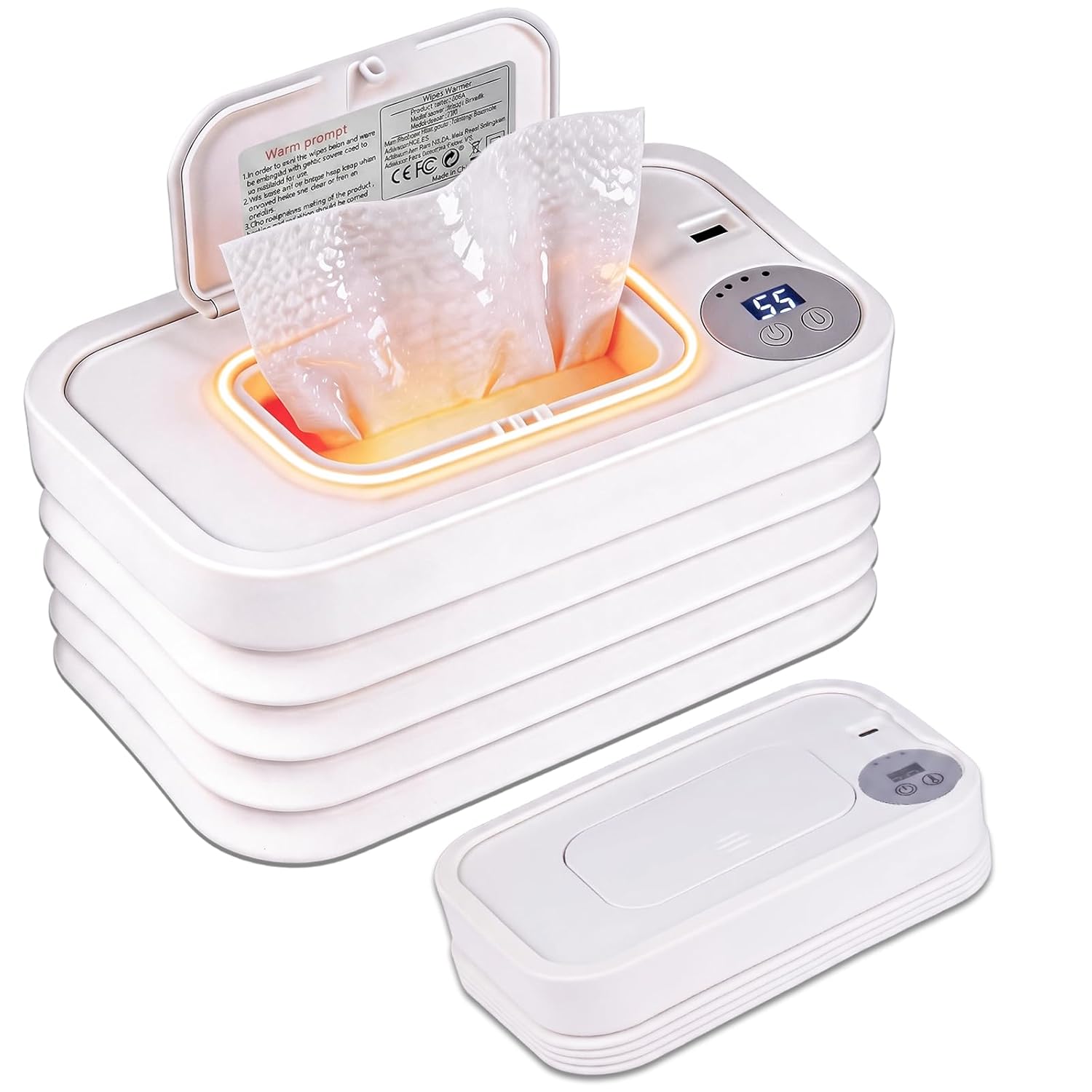 Collapsible Wipe Warmer for Baby, Portable Travel Baby Wipe Warmer with Digital Display, USB Powered Foldable Wet Wipe Warmer, Intelligent Constant Temperature Top Heating