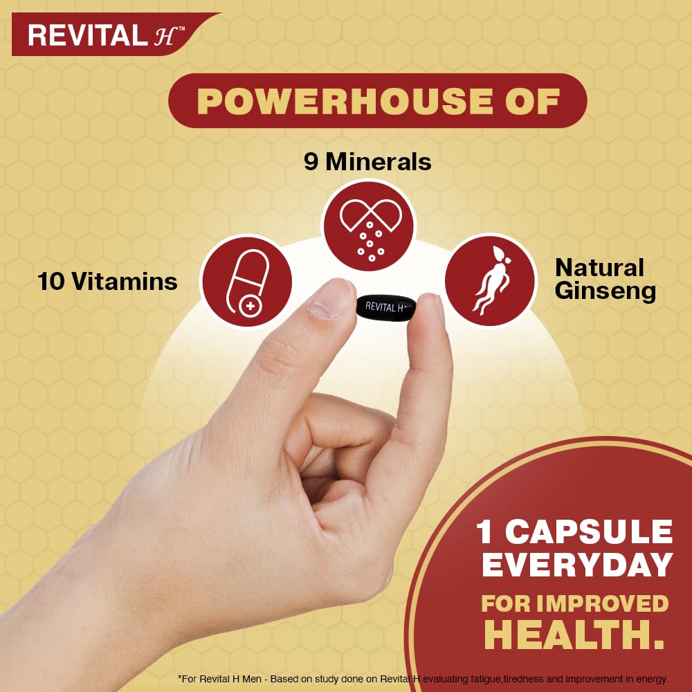 Revital H Multivitamin for Main (30 Capsules) Natural ginseng, zinc, 10 vitamins and 8 minerals with daily energy, stamina and immunity with 8 minerals - 2 count packs Revital H Multivitamin for Main (30 Capsules) Natural ginseng, zinc, 10 vitamins and 8 minerals with daily energy, stamina and immunity with 8 minerals - 2 count packs
