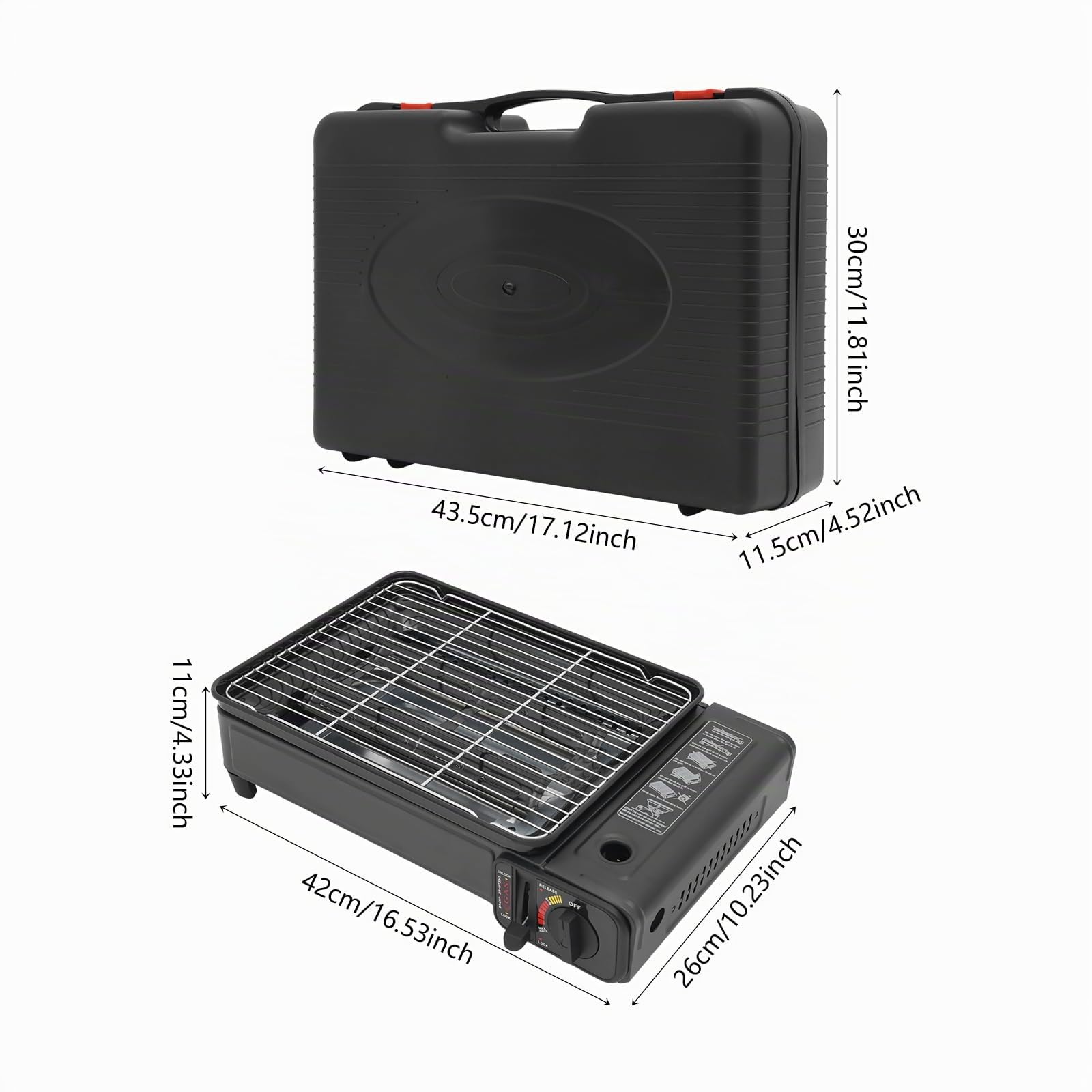 Barbecue a gas da campeggio, 2200 W, per esterni, a gas, portatile, con contenitore per grasso, valigetta e 2 reti, piccola griglia a gas da tavolo, protezione da sovratensioni per campeggio, terrazza