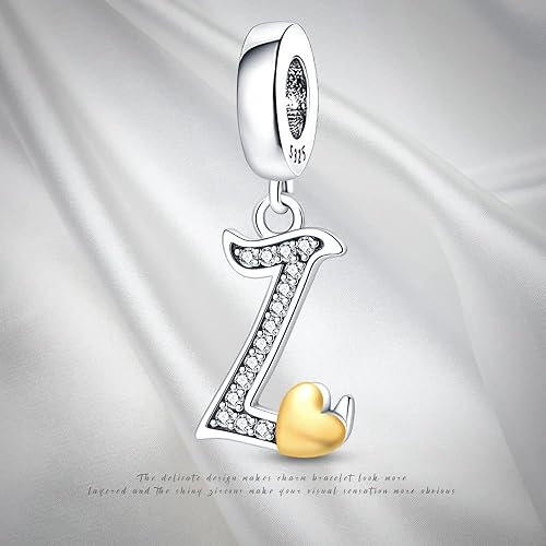 Miniatura 5 de Pandach Dijes de plata de ley 925 con letras iniciales del alfabeto de la A a la Z, plata maciza, circonitas cúbicas, colgantes para pulseras