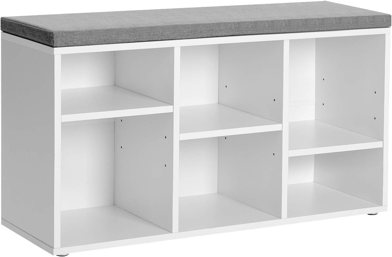 🔥 Cashback up to 70% VASAGLE Bench, Shoe Storage Organizer with 6 Compartments and 3 Adjustable Shelves, Cushioned Seat, Compact and Narrow, White + Grey New Product VASAGLE Bench, Shoe Storage Organizer with 6 Compartments and 3 Adjustable Shelves, Cushioned Seat, Compact and Narrow, White + Grey