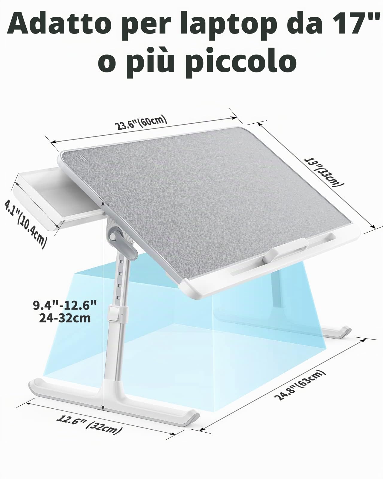 SAIJITavolino Regolabile per Laptop, Pieghevole e Portatile, Cassetti per Oggetti, PVC Pelle