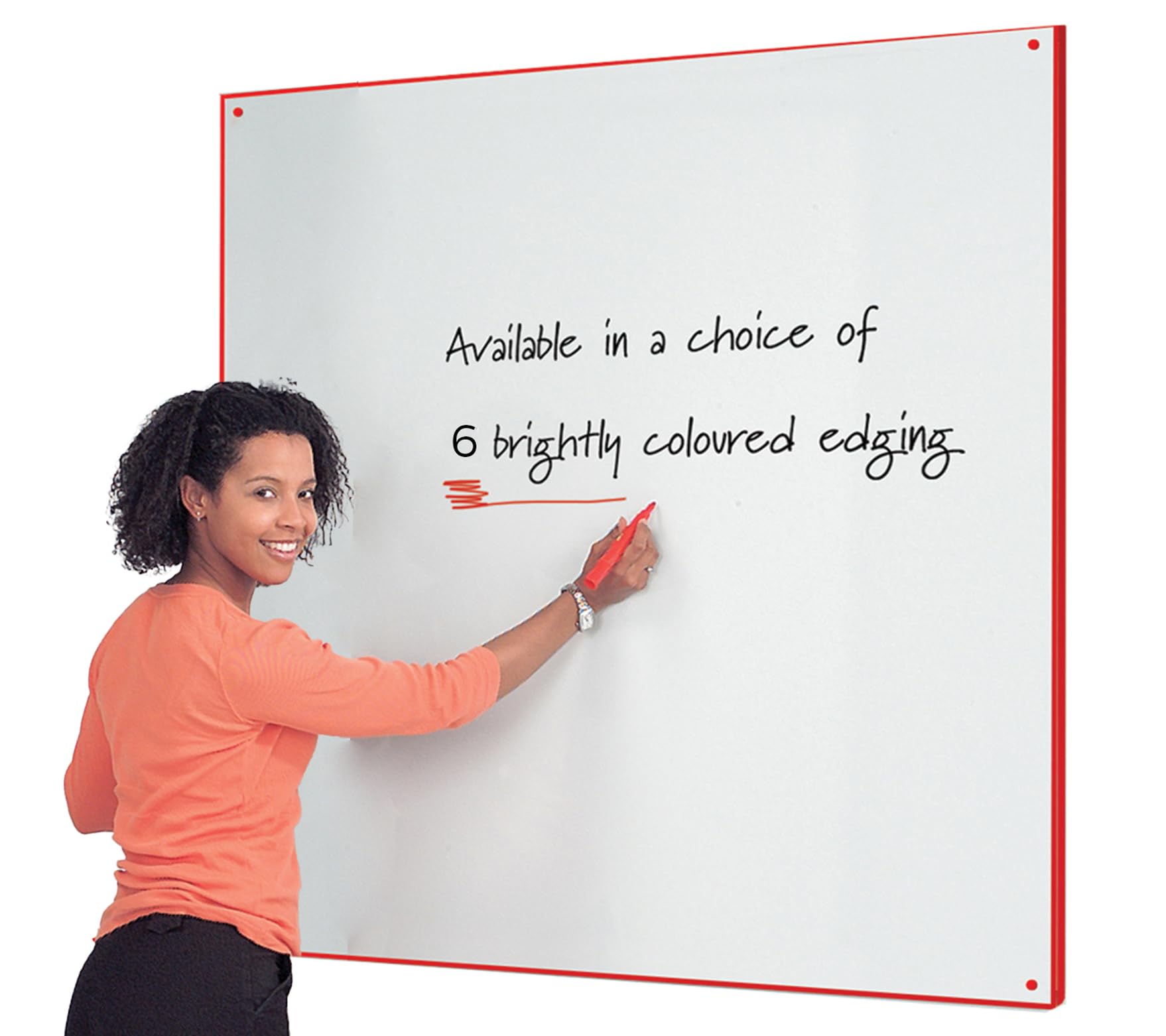 Wonderwall Frameless Double-Sided Whiteboard |Dry-Wipe Surface 120 x 120cm with Contoured Coloured Edging| 6 Colours Available Including (Red Trim) - for Schools, Offices & Industry. — image 1