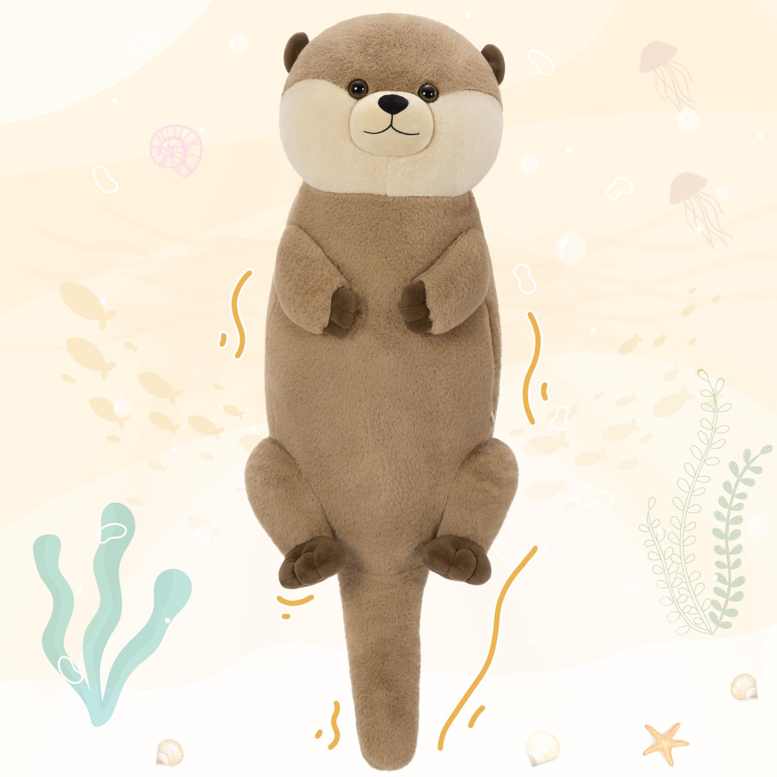 KERTA 39 inch Giant Otter Stuffed Animal, 3ft Long Otter Plush Body Pillow for Sleeping, Hugging Soft Stuffed Ocean Otter Plush Birthday Party Gift for Kids Girlfriend 6