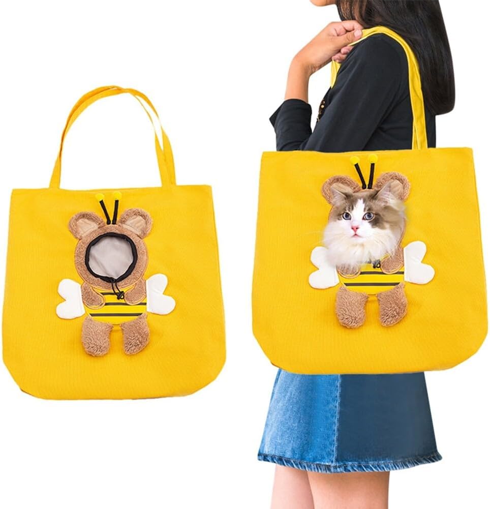 Cat Carrier Tote Bag with Rabbit Head Hole, Cat Carrier Bag with Bee Head Hole, Cute Dinosaur Shaped Pet Canvas Shoulder Bag Portable Carrying Bag for Small Dogs and Cats 13 lbs