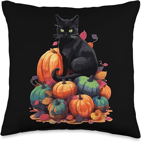 Helloween Cat Costume And Horror Costume Designs Halloween Costume Ladies with Pumpkin Black Cat Throw Pillow, 16x16, Multicolor