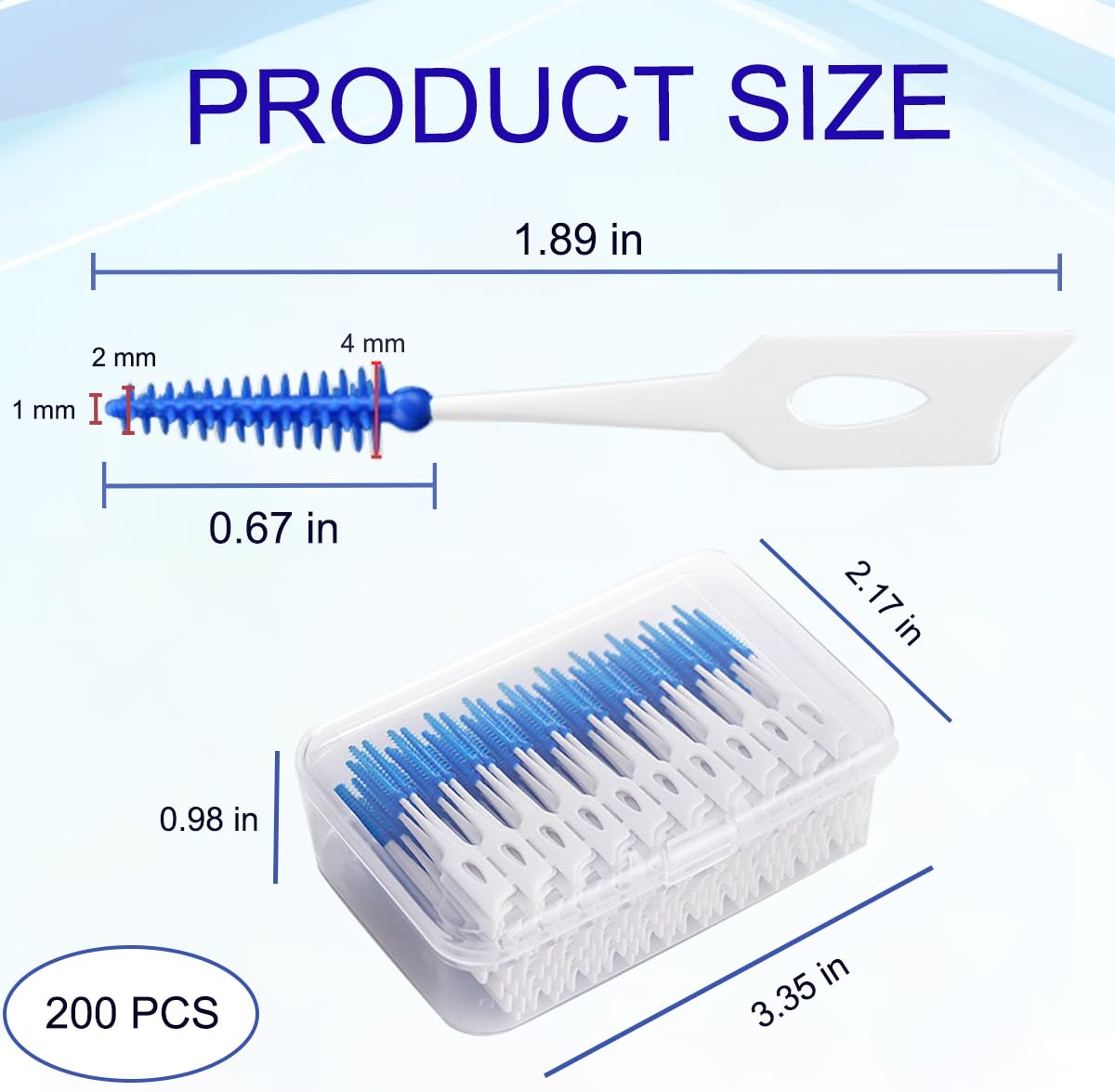 guowanpp 200 Pieces Dual-Use Interdental Brushes, Silicone Dental Brushes, Blue Tooth Floss Picks, Picks Interdental Brush - Image 2
