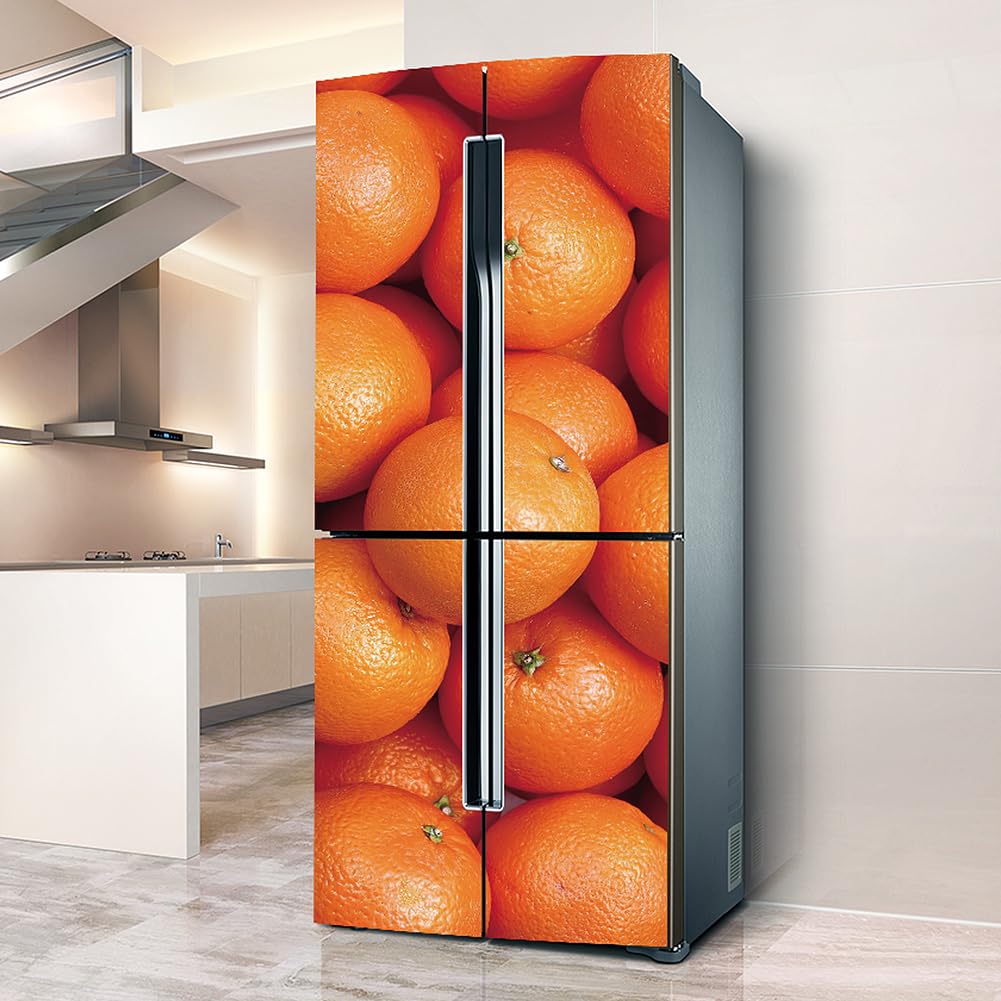 Myxjx Orange Fridge Wrap, Full Covering Door Fridge Covers Skins Wall Stickers For Kitchen Decal, Fruit Of S