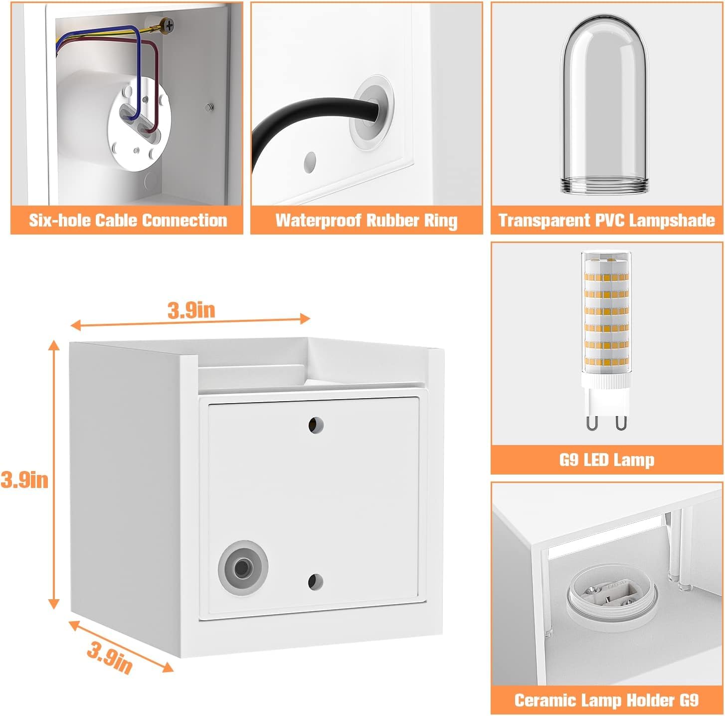 Applique da Parete con Lampadina Sostituibile G9 LED, 4 Pezzi Applique da Esterno IP65 Impermeabile Applique da Parete Interno 9W 3000K Bianco Caldo Angolo del Fascio Regolabile (Bianco)
