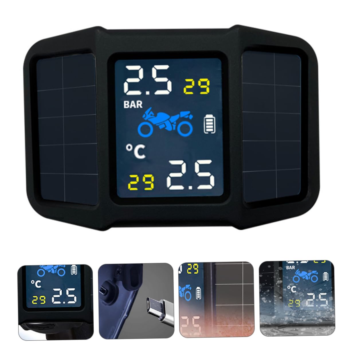 MAGICLULU Sensor de Presión de Neumáticos para Motocicleta Energía Solar, Instalación Fácil y Detección en Real, Material Plástico y Batería Incluida