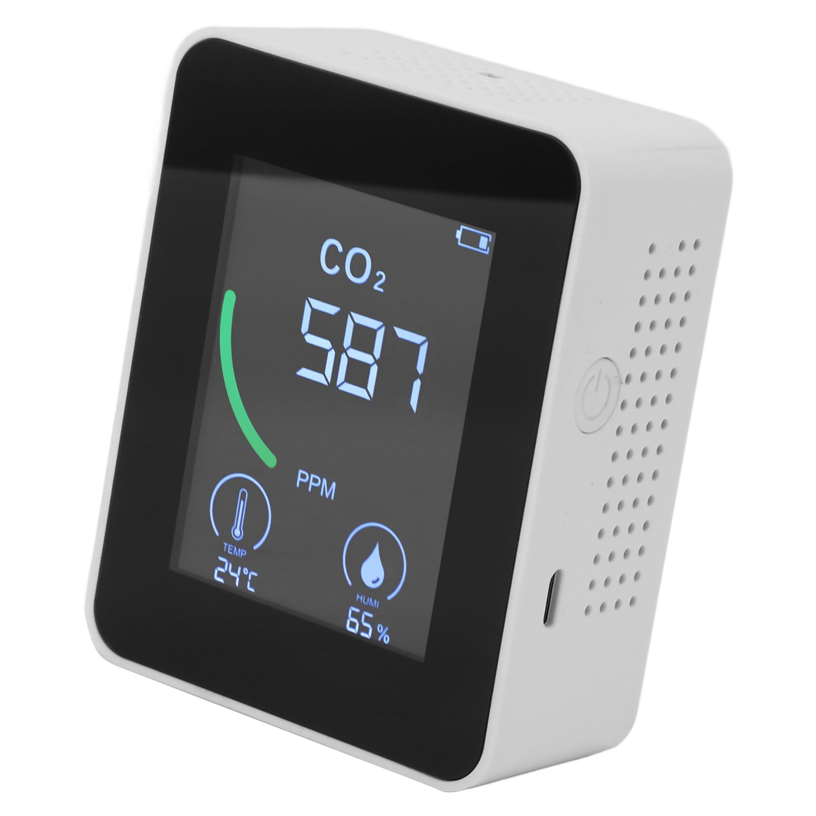 Hidyliu Misuratore di qualità Dell'aria Monitor di CO2 Compatto 3 in 1 con Allarme per Cucina di Casa e Ufficio 1500 MAh