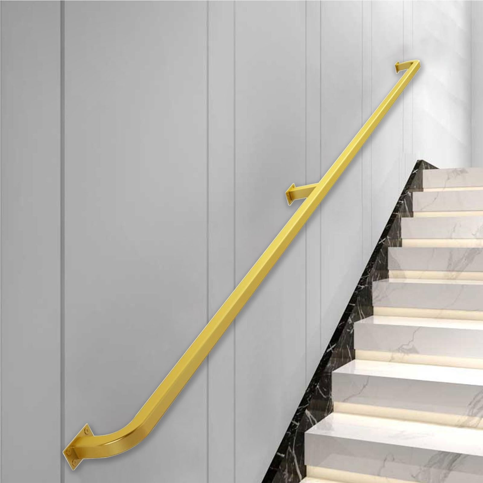 Rampe d'escalier industrielle dorée en métal galvanisé de 330 cm pour fixation murale