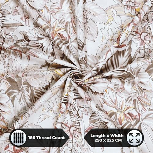 Image of Story@Home Bedsheet for Double Bed Cotton 190 TC with 2 Pillow Covers, Beige & Light Brown, Floral, Double Size Bedsheet for Double Bed | (225 Cm X 250 Cm) | Perfect for Home Decor