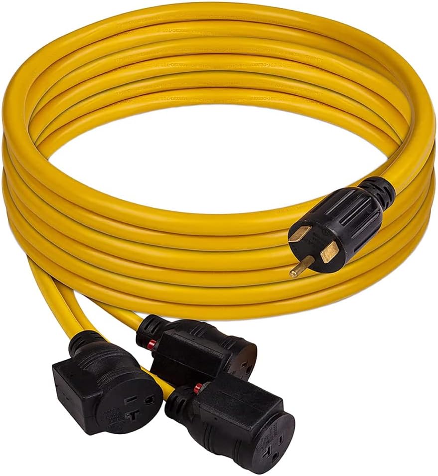Firman 1101 Power Cord TT-30P to 3 x 5-20R 25ft Extension 10 AWG and Storage Strap