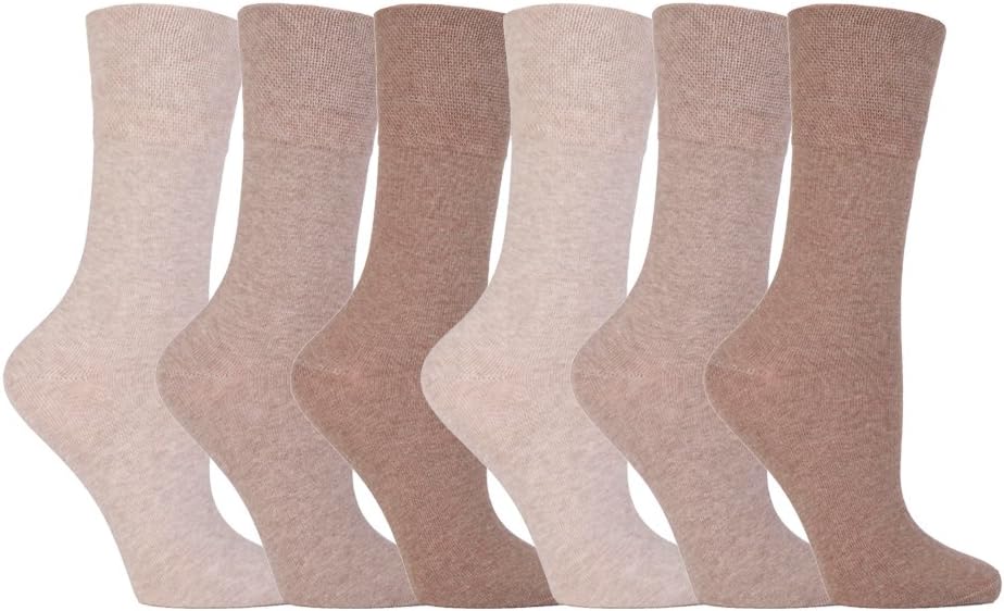 Gentle Grip - Ladies Diabetic Sock with Honey Comb Top and Hand linked Toe Seams - 4-8 UK 37-42 Eur (Beiges)