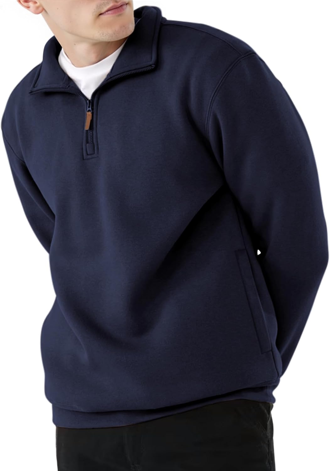 PLEPAN Mens Quarter Zip Pullover Fleece Sweatshirt Casual Mock Neck Sweater Polo Long Sleeve