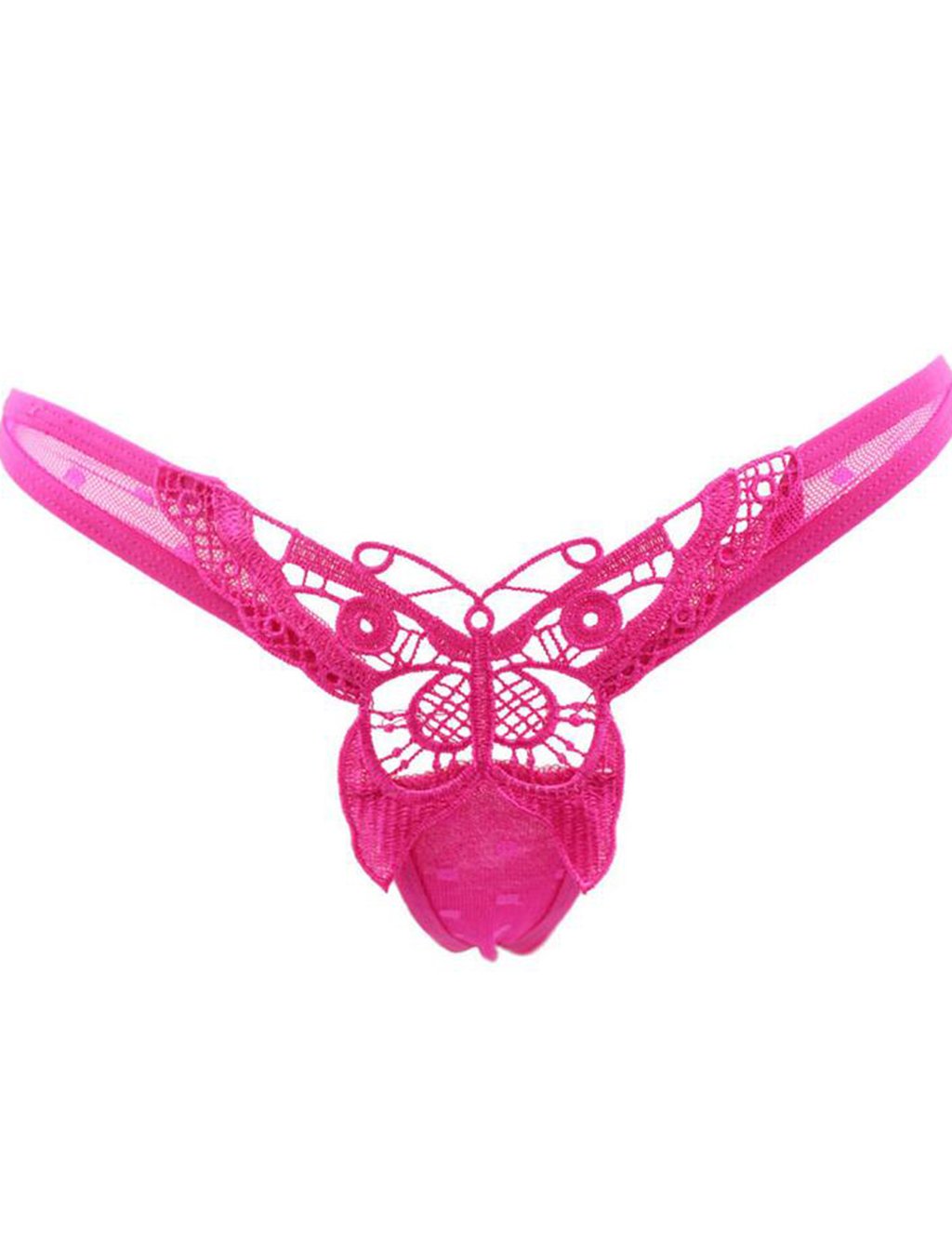 weel Beautiful Butterflies Embroidered Transparent Sexy Underwear Low Waist Contracted Temptation Y Type Hot Pink