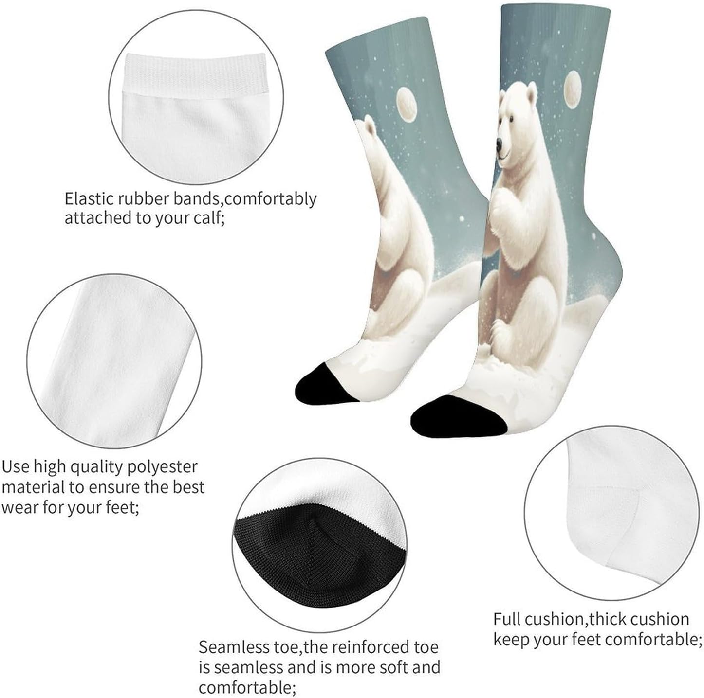 Funny Polar Bear Playing Snowball Crew Sock High Stocking Grippy Socks | Socks for Men & Women,Stockings-Long Thin Tube Sports, Breathable Soft Athletic for Nurses,Travel