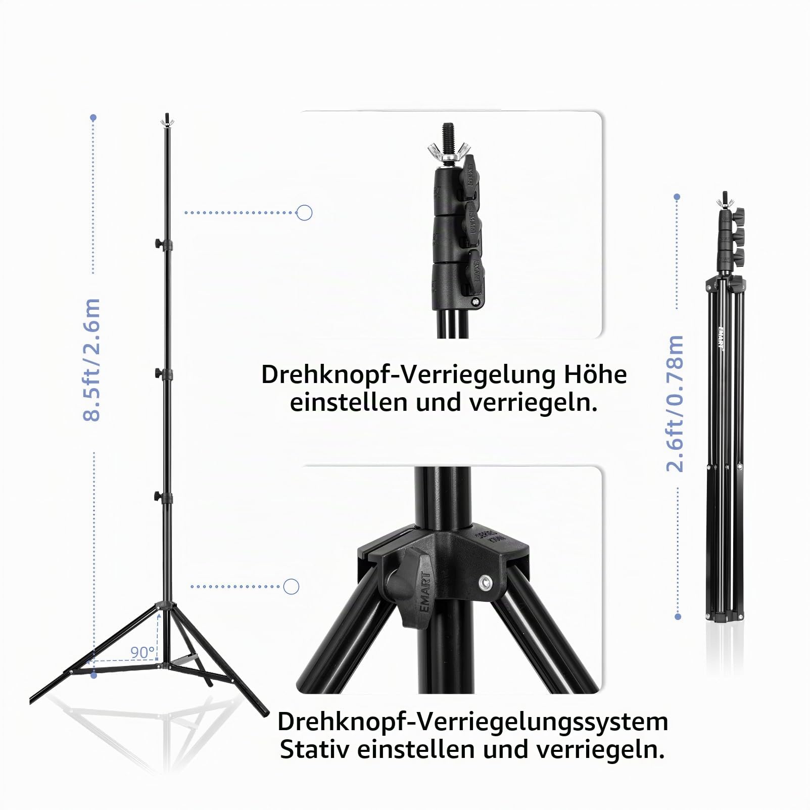 EMART Hintergrundsystem mit Stoff, 2,6×3m Professionelles Fotostudio Set | Foto Hintergrund Ständer Set mit Fotohintergrund, 4 Federklemm, Fotografie, Videoaufnahme YouTube