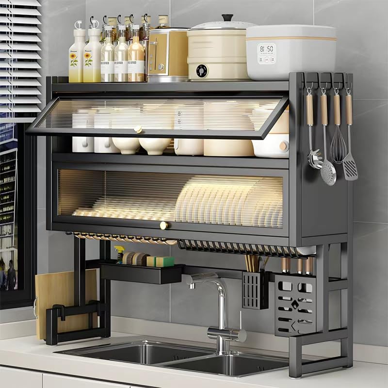 HQPMTGT Over The Sink Dish Drying Rack, Piano Lacquer, Thickened Steel Pipe, Over Sink Dish Drying Rack, Over Sink Rack, for Dishes, Glasses, Bowls,