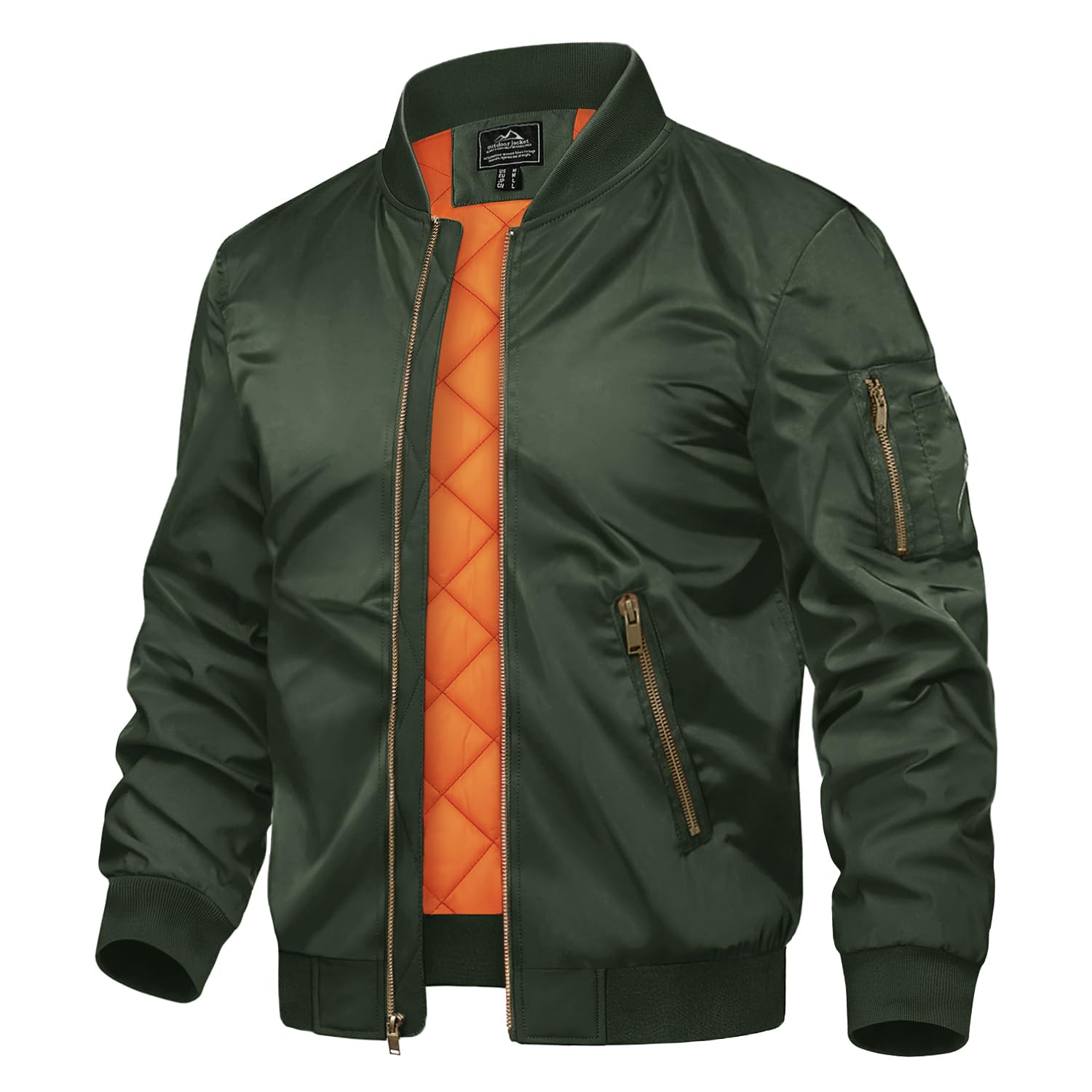 TACVASEN Heren Winddichte Bomberjack Sportjack Sweat Blouson Vrijetijdsjacks Overgangsjas met Ritssluiting (L, Legergroen