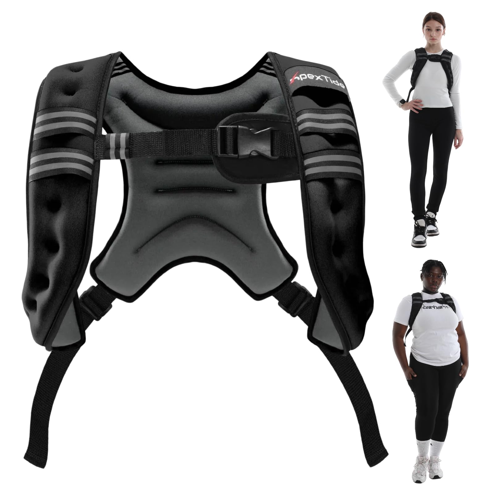 ApexTide Weighted Vest for Women Men 3/5/8kg, Big Bust Breast Friendly Single Strap, Adjustable Sides for Larger Builds, Reflective Stripe for Gym Strength Training Yoga Running Walking (Black 5kg)