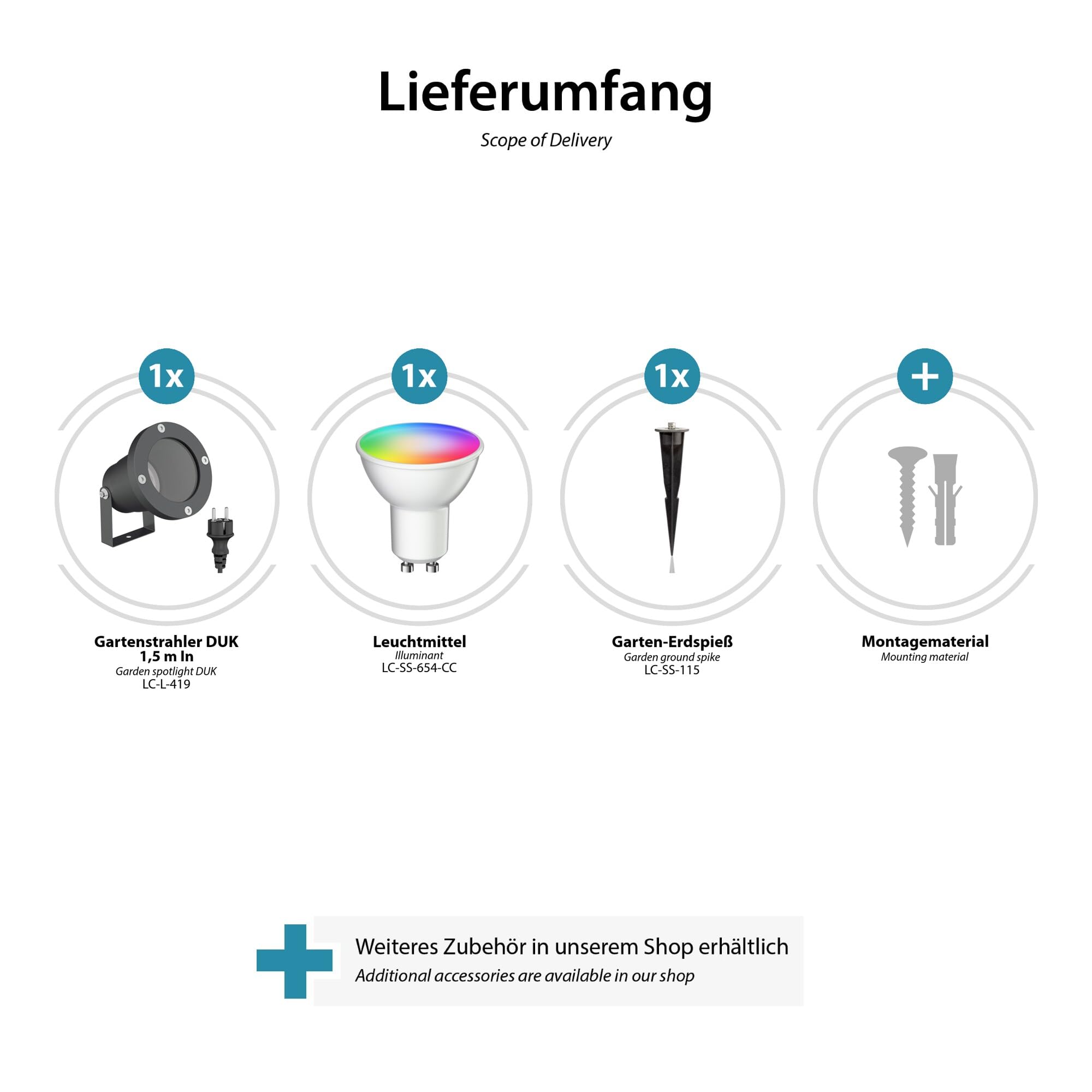 ledscom.de Lot de 3 projecteurs de jardin à LED DUK anthracite avec piquet pour l'extérieur, IP65, avec ampoule LED GU10 RGBW pour maison connectée incluse (5,5 W, 473 lm)