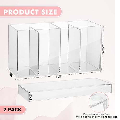 Miniatura 5 de Paquete de 2 organizadores de maquillaje acrílico de 4 compartimentos con tapa, organizador de carrito de pestañas para almacenamiento de baño Lash