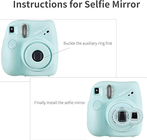 Miniatura 6 de CAIYOULE Funda transparente para cámara Fujifilm Instax Mini 7+ con bolsillo trasero de almacenamiento de fotos, espejo selfie, calcomanías y correa