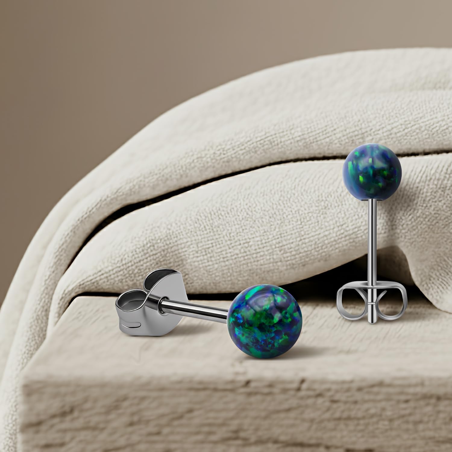 XUU Titanium Opal Stud Earrings,Hypoallergenic 20G Earrings for Sensitive Ears, Multi-Color Options Available,4mm/5mm Stud Jewelry,1 Pair - Image 4