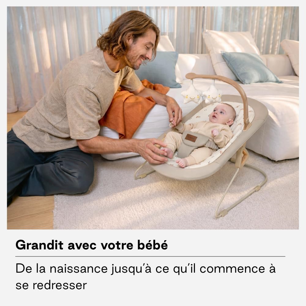 Jané Light, Transat Bébé dès la Naissance, Transat Ultraleger avec Balancement Naturel, Arche de Jeux et Réducteur, Housse Déhoussable et Lavable, Beige