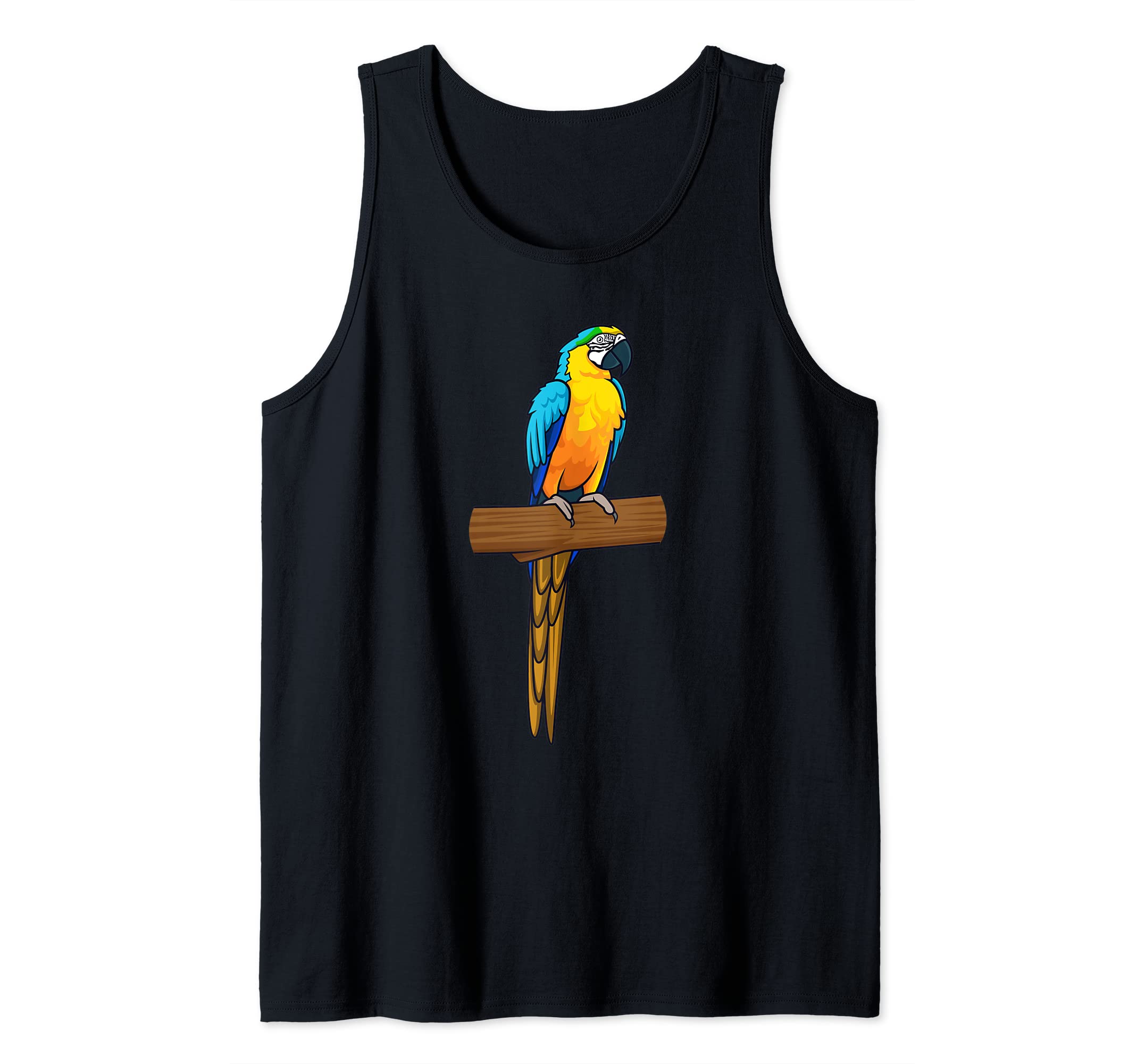 Macaw Parrot Blue And Yellow on a Tree Branch Tank Top, Black, S