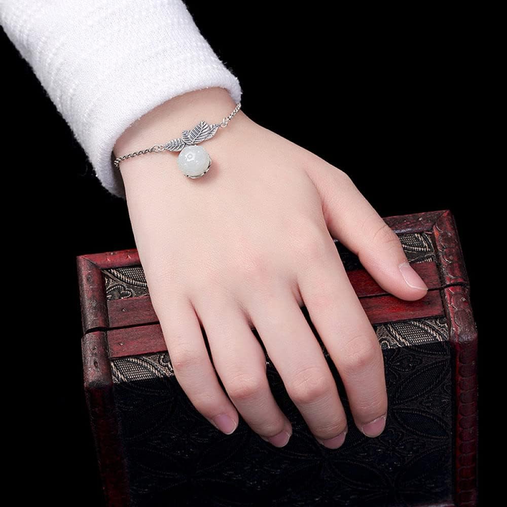 Girls Accessories Bracciale in Argento Sterling 925 Vintage per Donna Semplice Giada Bianca Loto Classico Fascino Gioielli Spiaggia Estiva Birthday Gift