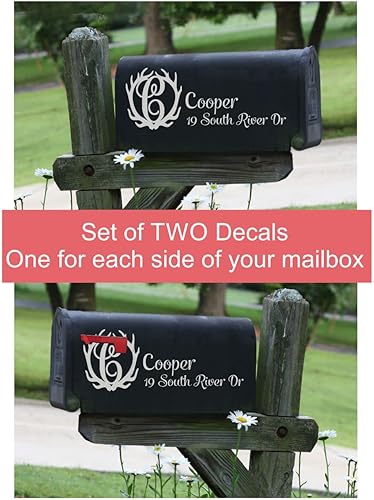 Miniatura 8 de Juego de 2 números de buzón brillantes con monograma de cuernos para exteriores, calcomanías de dirección de buzón de superficie lisa, números de