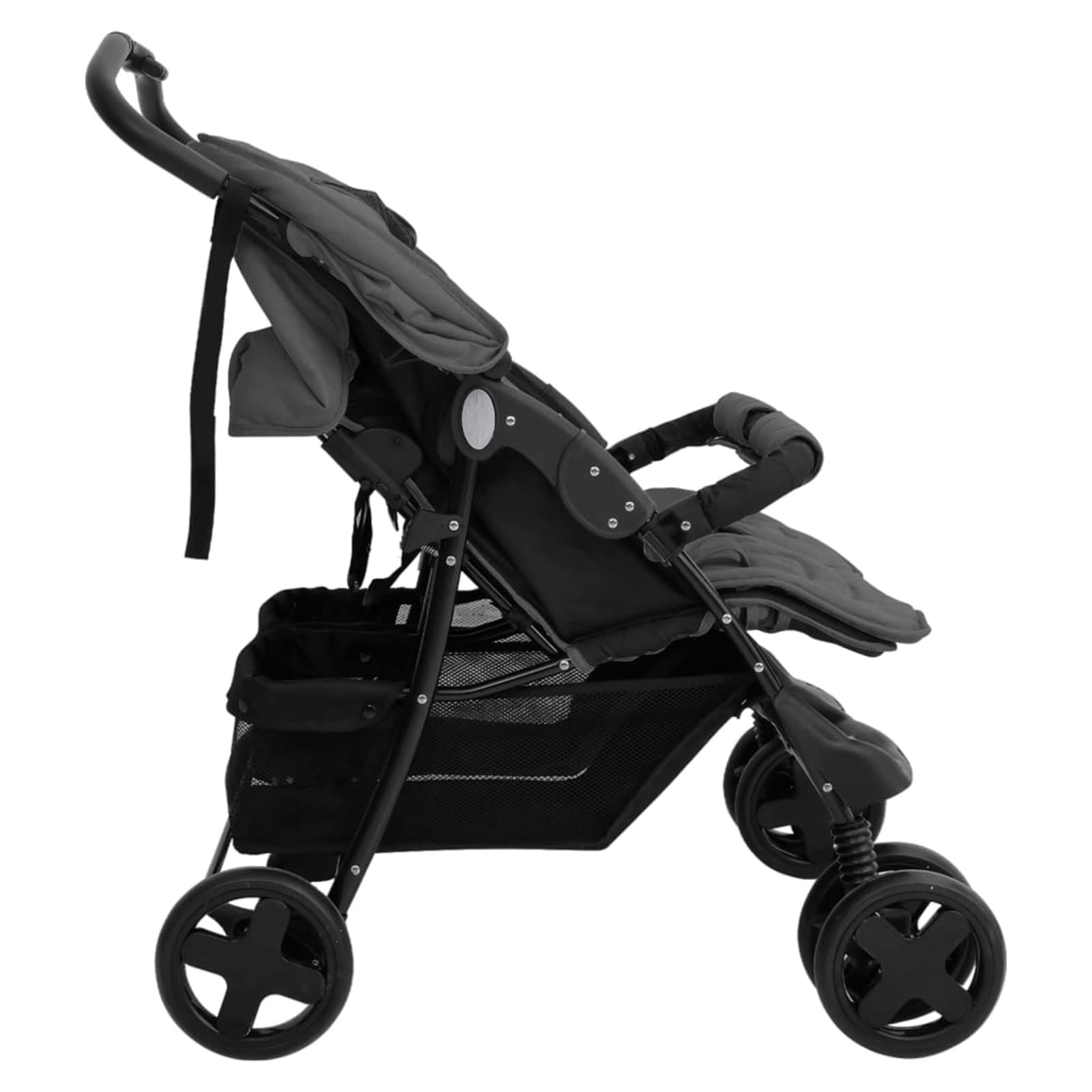 Passeggino Gemellare Grigio Scuro in Acciaio,Bebè e bimbi,Trasporto bebè,Passeggini-10342