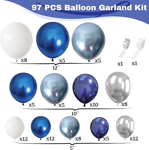 Miniatura 59 de Kit de guirnalda de globos azules y verdes, kit de arco de globos azul marino, verde oscuro, dorado con globos cromados metálicos, globos de látex