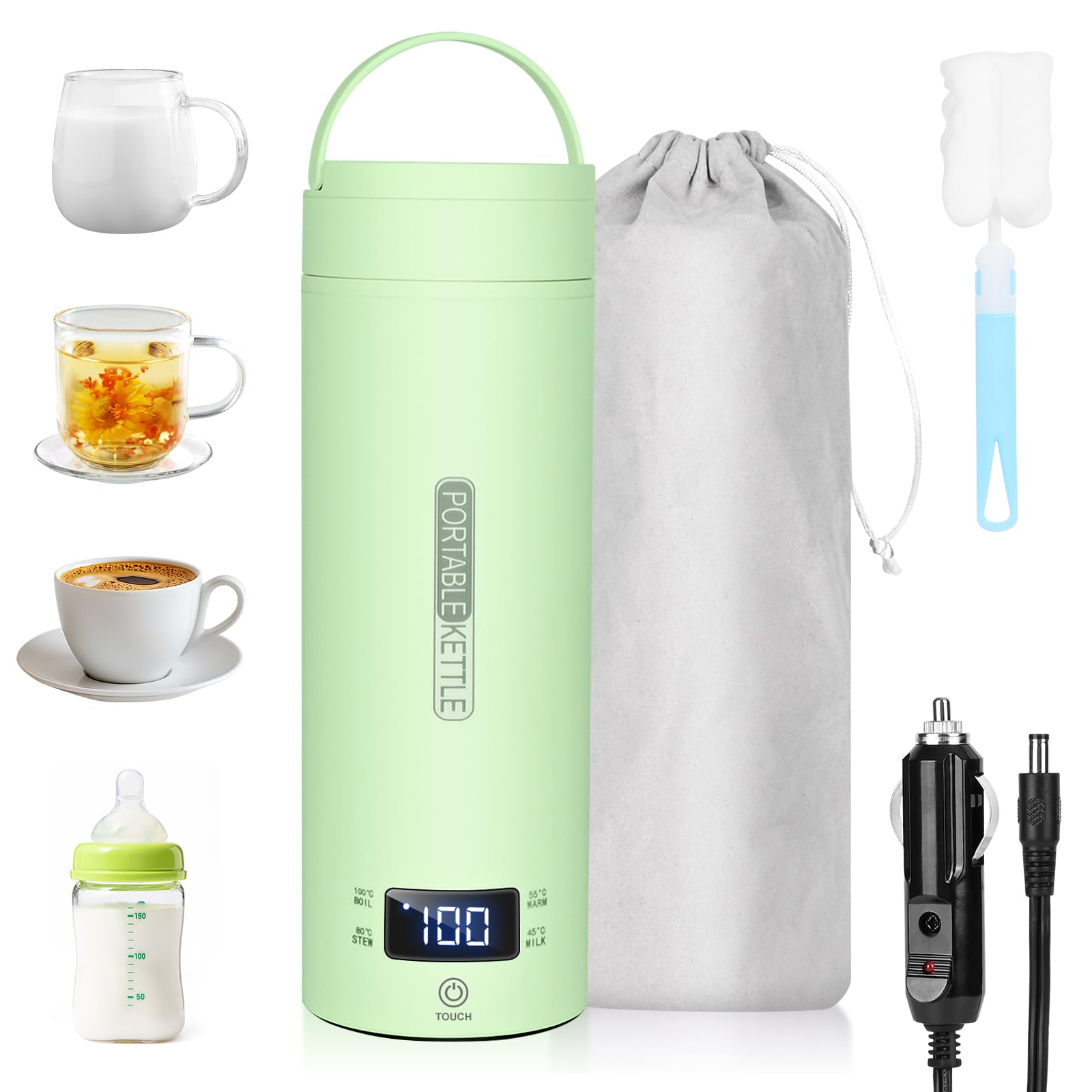 Dreamhigh® Hervidor Eléctrico Pequeño de Viaje, 500ml Calentador de Agua Portatil, 96W Pava Electrica Control Temperatura (45℃/ 55℃/ 80℃/ 100℃), Tetera Electrica para Té, Café y Leche (Auto) (Negro)