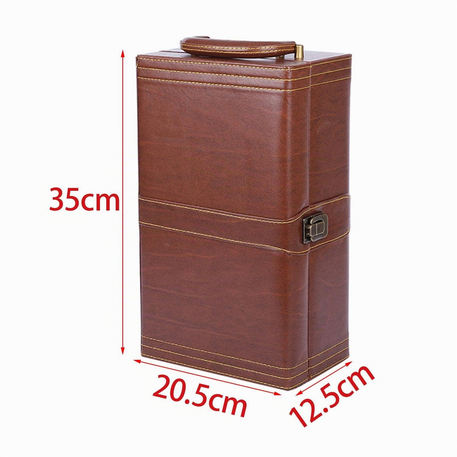 perfk Coffret Cadeau vin en Cuir PU avec Service à vin avec Couvercle et poignée Organisateur de Rangement Étui de Transport de vin pour événements, Double Fente