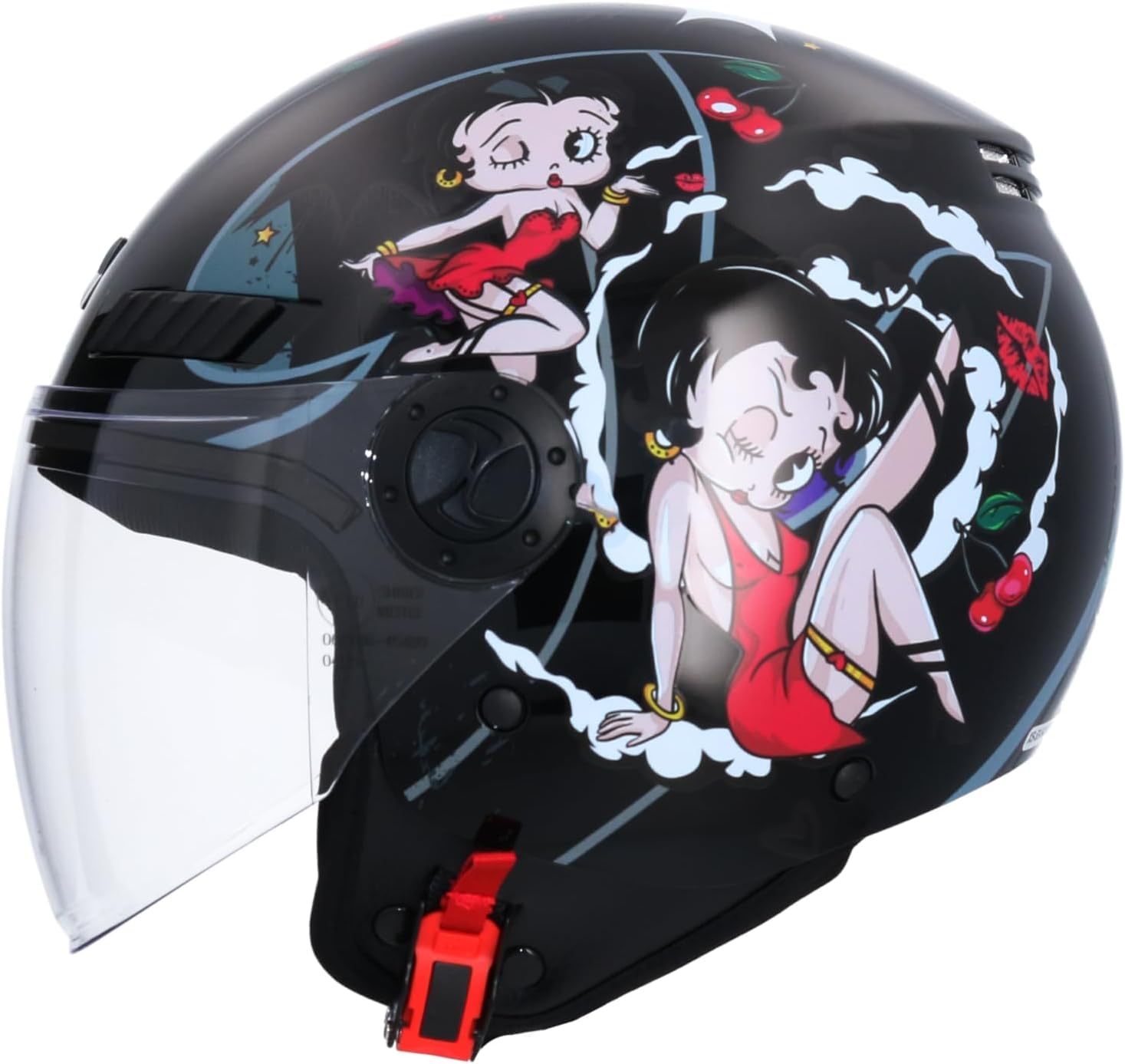 Casco Moto Jet ECE Homologado Casco La Betty Negro Talla S (55/56) Casco de Moto para Hombre Casco Mujer