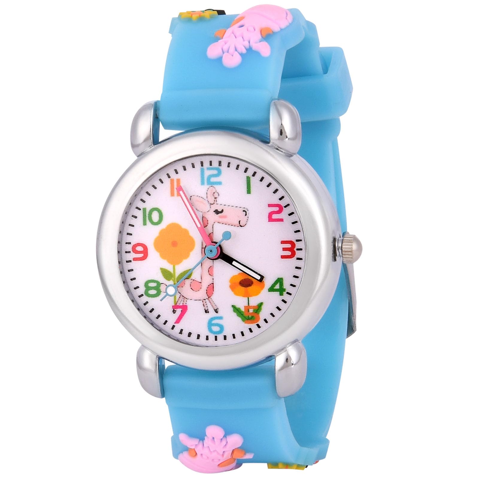 OFFCUP Kinderuhr, Kinder Uhren Analog, 3D Cartoon Lernuhr Quarzwerk, Silikon Uhrenarmband, 3 Jahre bis 11 Jahre, Armbanduhr Mädchen Junge Kinder analoge Quarzuhr -Himmelblaue Giraffe