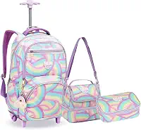 Kit Mochila Rodinha Juvenil Pompom Arco Iris Escola Meninas