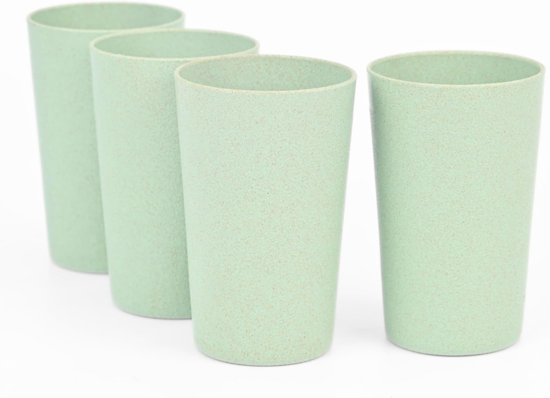 Eha Earth-Friendly Unbreakable Drinking Glass Set of 4 for Water and Juice | 250 ml Each | Tumblers Made with Rice Husk & Bamboo Fibers | Microwave Safe | for Hot & Cold | Celeste| Green