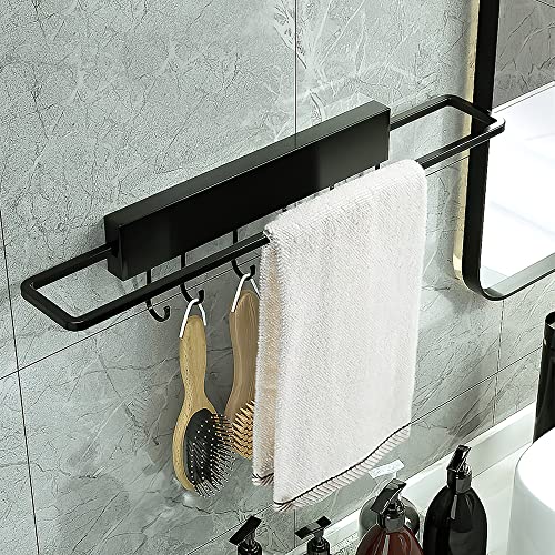 Porte-serviettes sans perçage - 57 cm - Avec 6 crochets - Pour salle de bain, cuisine, toilettes - Noir