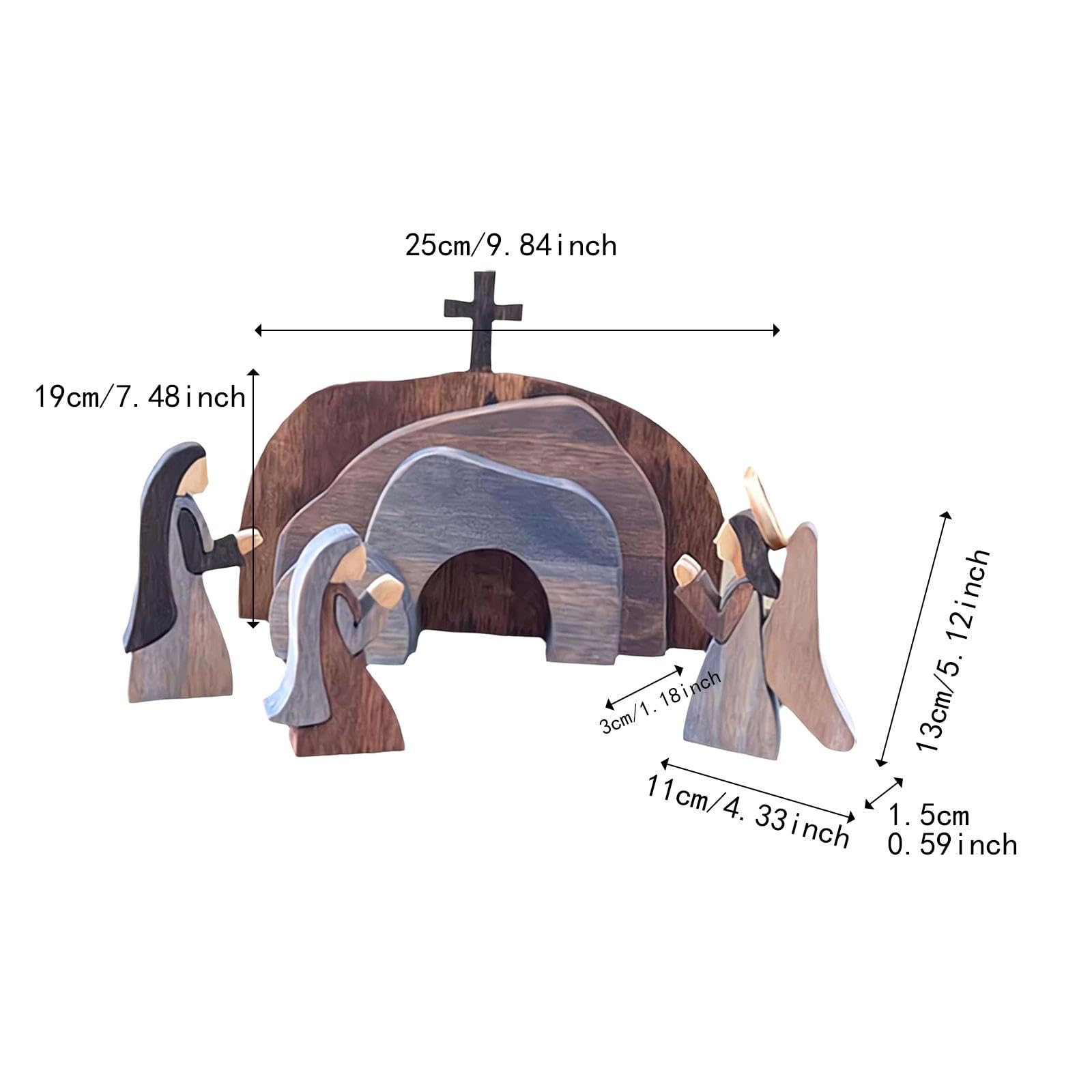 SM SunniMix Easter Resurrection Scene Set Figurines Smooth Unique Vacant Tabletop Ornaments Wooden Decorations for Shops Holiday Home