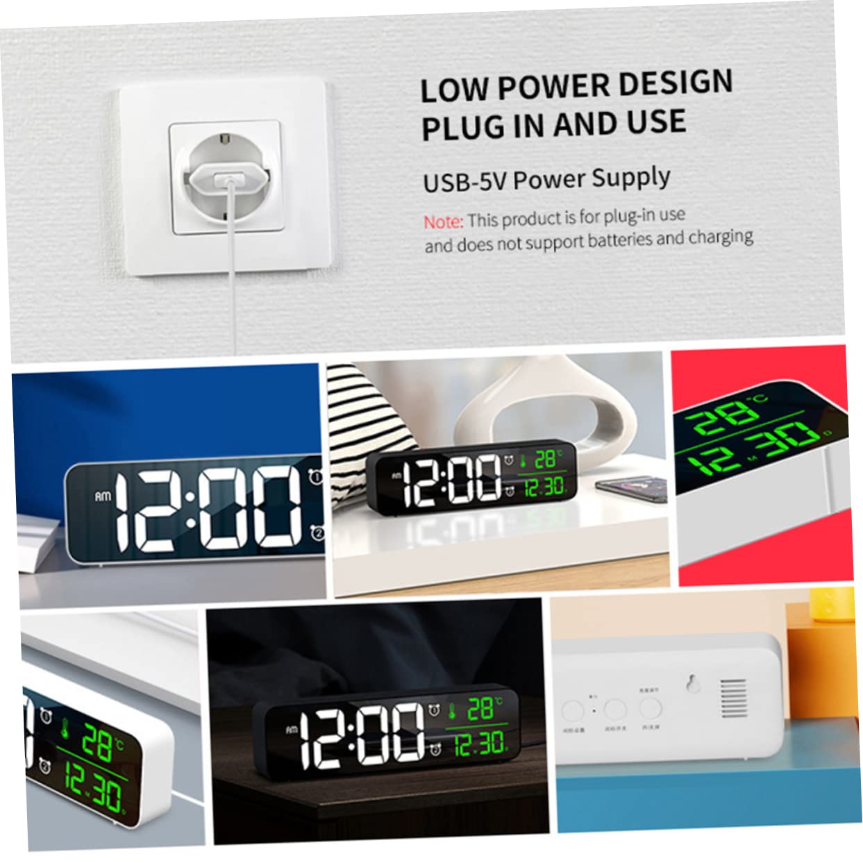 Ipetboom Reloj Despertador Digital LED Blanco Fecha y Temperatura