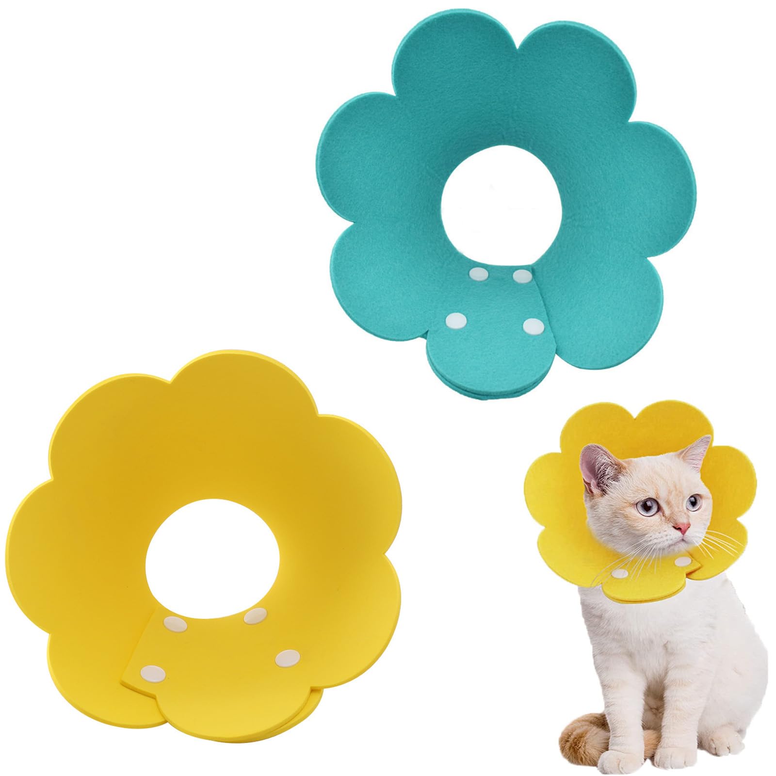 DFsucces エリザベスカラー 猫用 犬用 調整可能 軽量柔らかい 通気性 術後服着替え 手術後傷口保護 傷舐め防止 押しボタン式 着脱便利 2色2個セット (青+イエロー, M)