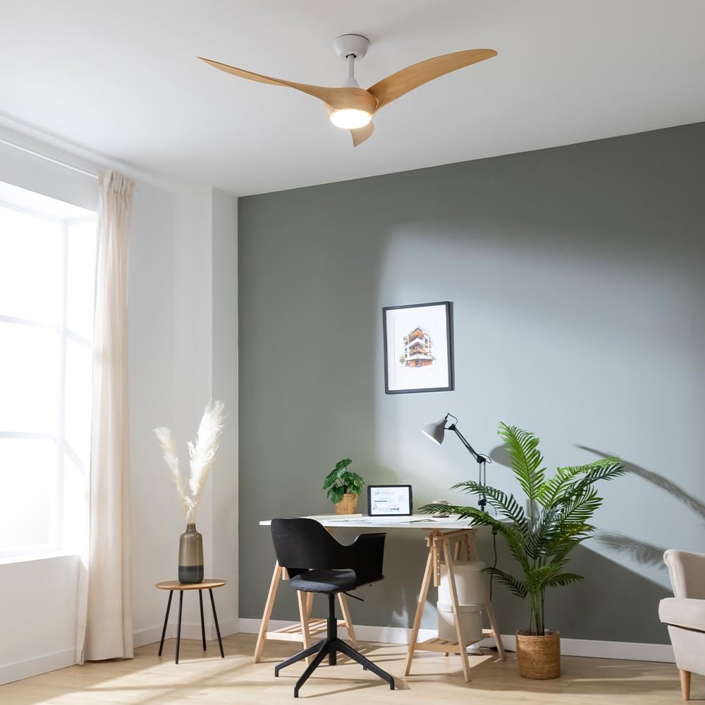 Cecotec Ventilatore da Soffitto con Luce EnergySilence Aero 5295 WhiteWood. 40 W, Diametro 137 cm, Lampada a LED, Telecomando, 6 Velocità, Timer Fino a 8 Ore, 3 Pale, Estate/Inverno,