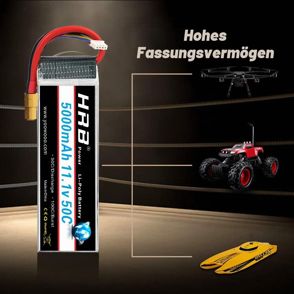 HRB Lipo akku 3S 11,1V 5000mAh 50C mit XT60 Steck für RC Hobby RC Auto Helikopter Fleugzeug