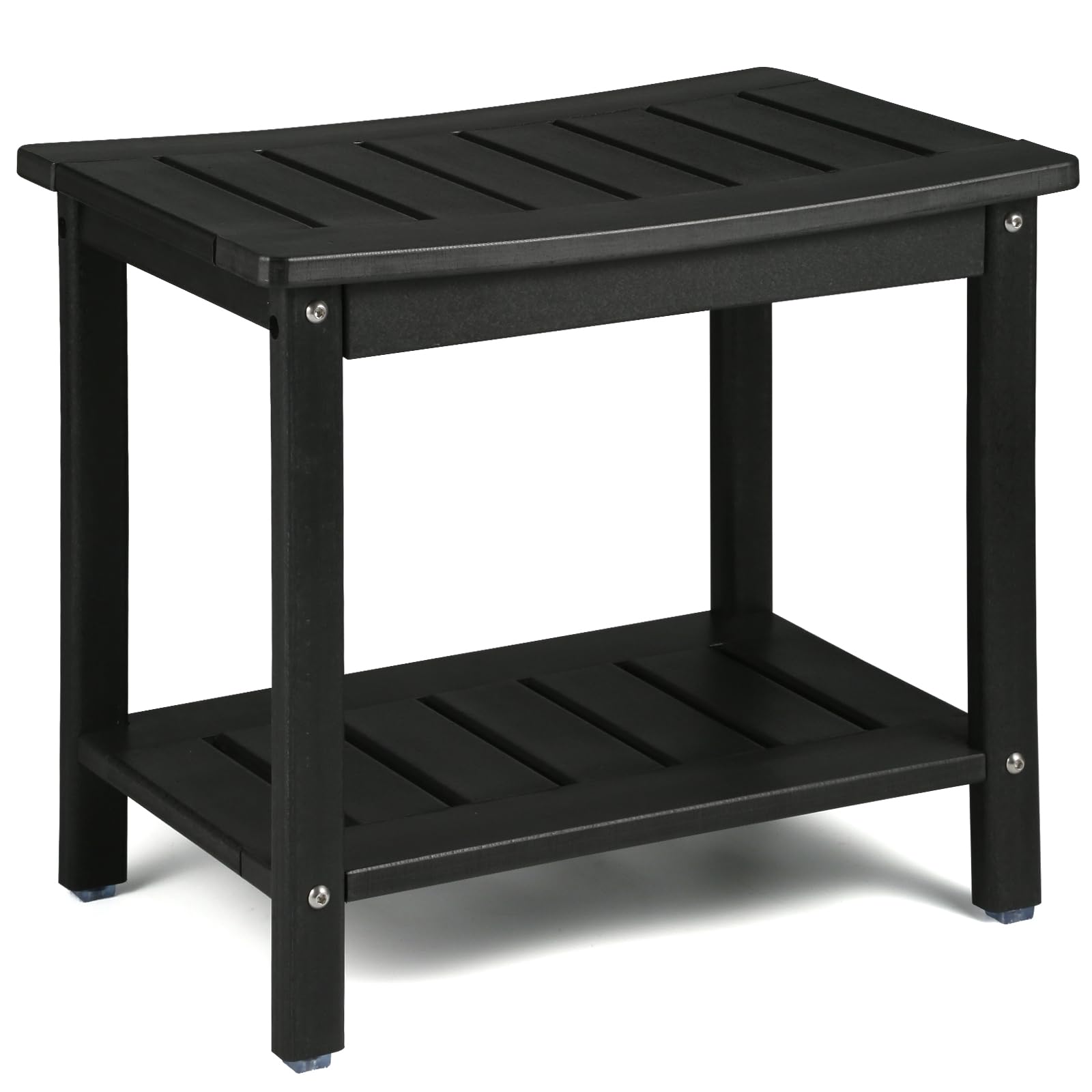 Apolimi HDPE Shower Bench, Shower Stool with Storage Shelf 2-Tier Spa Stool for Inside Shower,Water Resistant & Non-Slip Design Shower Seat (Black L Size)